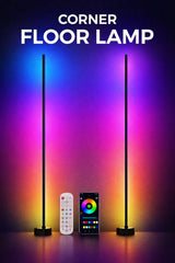 Smart RGB LED Corner Floor Lamp with App & Remote Control – Color Changing Ambient Light